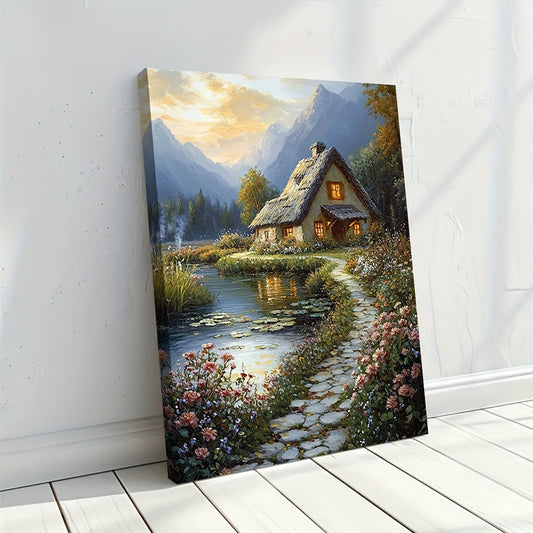 Stampa su tela intelaiata — Cottage sul Fiume