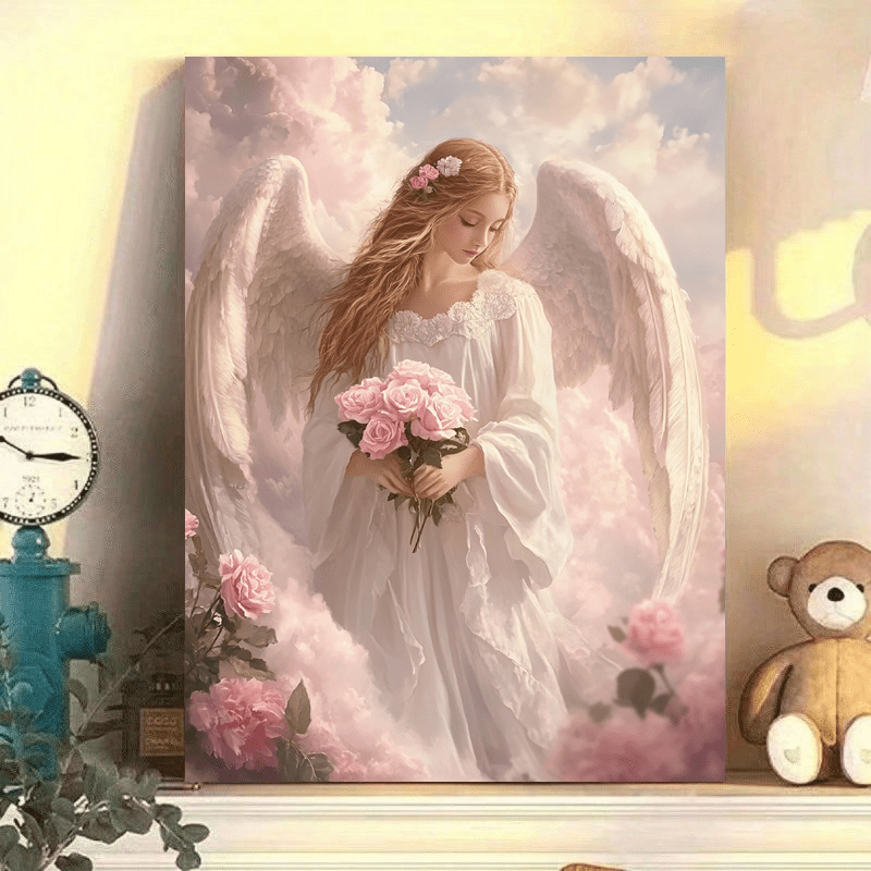 Stampa su tela intelaiata — Angelo con Rose