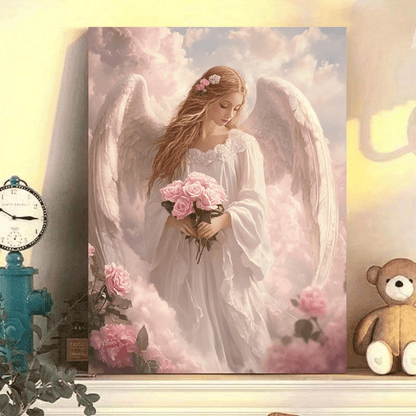 Stampa su tela intelaiata — Angelo con Rose