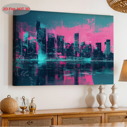 Stampa su tela intelaiata — Skyline Neon
