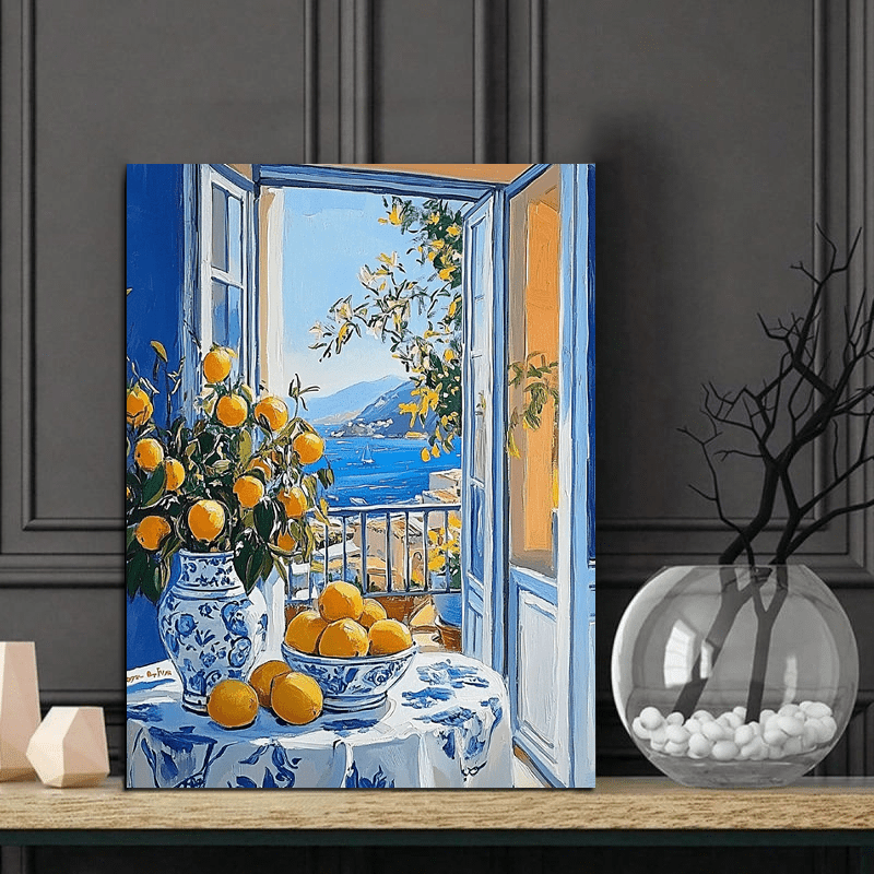 Stampa su tela intelaiata — Limoni e Porcellana