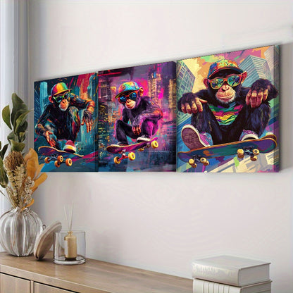 Stampa su tela intelaiata — Scimmia Skateboard