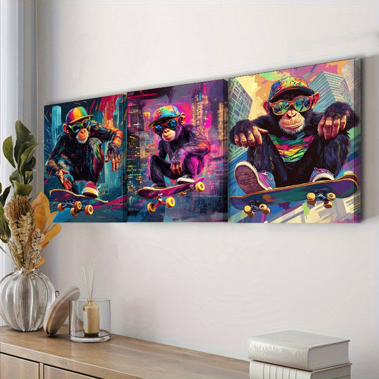 Stampa su tela intelaiata — Scimmia Skateboard