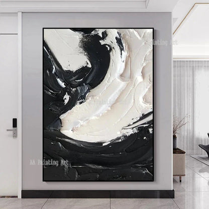 Dipinto a mano da intelaiare — Astratto Bianco e Nero