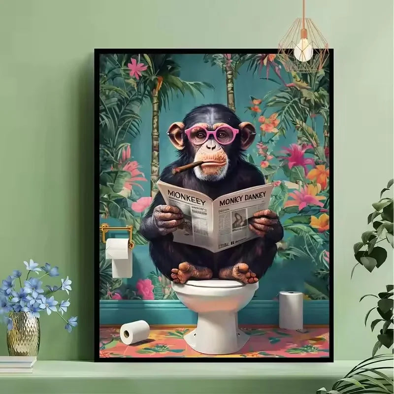 Stampa su tela da intelaiare — Scimmia sul WC