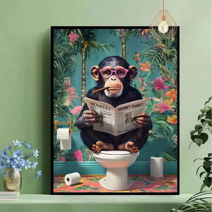 Stampa su tela da intelaiare — Scimmia sul WC