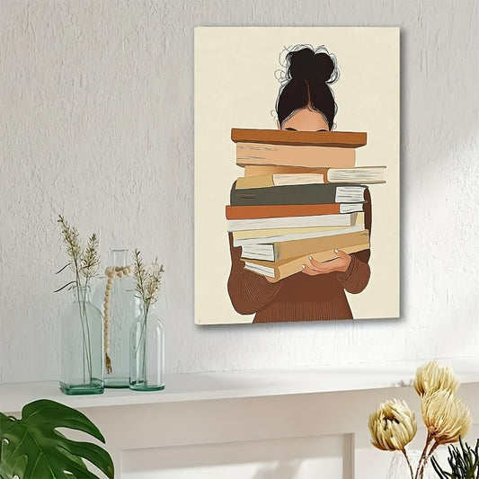 Stampa su tela intelaiata — Donna coi Libri