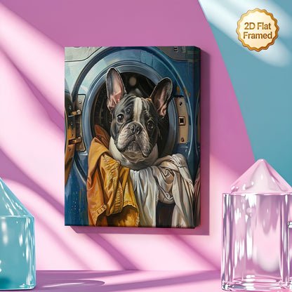 Stampa su tela intelaiata — Bulldog in Lavatrice
