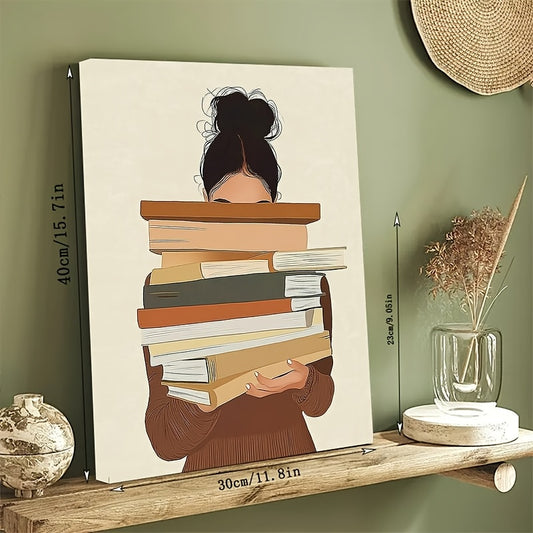 Stampa su tela intelaiata — Donna coi Libri